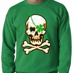 Bewild St.Patricks Day Irish Shamrock Skull And Crossbones Crewneck