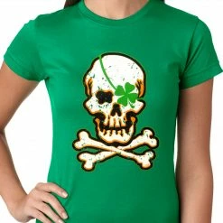 Bewild Irish Shamrock Skull And Crossbones Girls T-shirt Women's T-Shirts