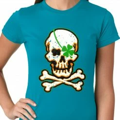 Bewild Irish Shamrock Skull And Crossbones Girls T-shirt Women's T-Shirts