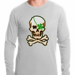 Bewild St.Patricks Day Irish Shamrock Skull And Crossbones Thermal Shirt