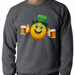Bewild St.Patricks Day Irish St. Patrick's Day Drinking Leprechaun Emoji Adult Crewneck