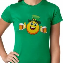 Bewild Irish St. Patrick's Day Drinking Leprechaun Emoji Ladies T-shirt
