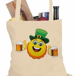 Bewild Irish St. Patrick's Day Drinking Leprechaun Emoji Tote Bag Holiday Prints