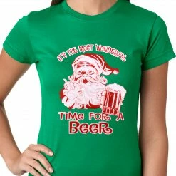 Bewild It's The Most Wonderful Time For A Beer Funny Christmas Ladies T-shirt Holiday Prints