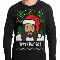 Bewild Holiday Prints Jesus - Birthday Boy - Ugly Christmas Thermal Shirt 7 Bewild Holiday Prints Jesus - Birthday Boy - Ugly Christmas Thermal Shirt