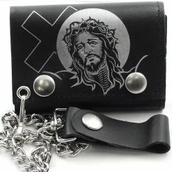 Bewild Jesus With Cross Genuine Leather Chain Wallet