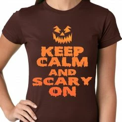 Bewild Keep Calm And Scary On Funny Halloween Ladies T-shirt Halloween Prints