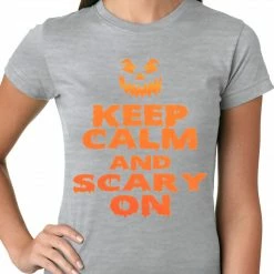 Bewild Keep Calm And Scary On Funny Halloween Ladies T-shirt Halloween Prints
