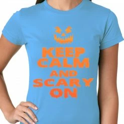 Bewild Keep Calm And Scary On Funny Halloween Ladies T-shirt Halloween Prints