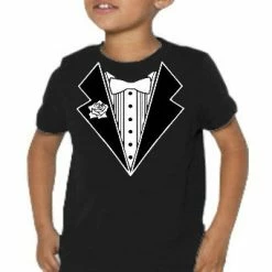 Bewild Cool Funny & Offensive Kids Tuxedo Shirt With White Flower (Black)