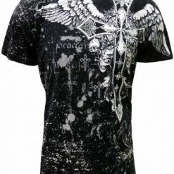 Bewild Konflic Big Cross Eagle All Over Print Mens T-Shirt (Black)