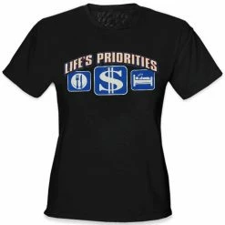 Bewild Cool Funny & Offensive Life's Priorities - Eat, Sleep & Make Money Girls T-Shirt