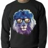 Bewild Lion Wearing Sunglasses Looking At A Zebra Adult Crewneck Cool Funny & Offensive