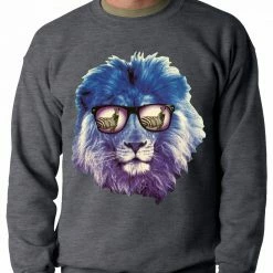 Bewild Lion Wearing Sunglasses Looking At A Zebra Adult Crewneck Cool Funny & Offensive