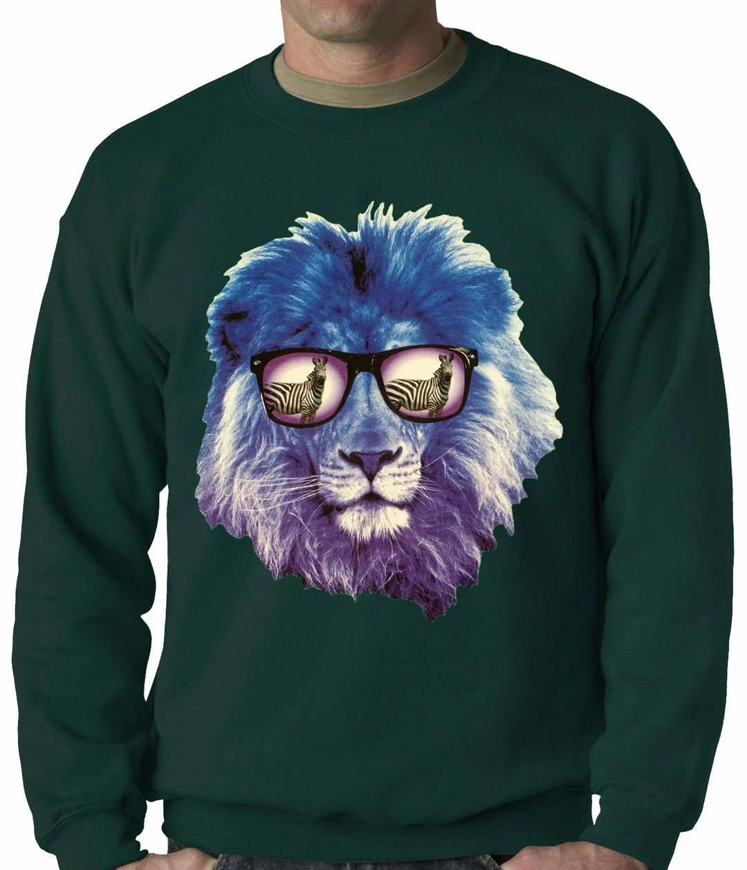 Bewild Lion Wearing Sunglasses Looking At A Zebra Adult Crewneck Cool Funny & Offensive 5 Bewild Lion Wearing Sunglasses Looking At A Zebra Adult Crewneck Cool Funny & Offensive