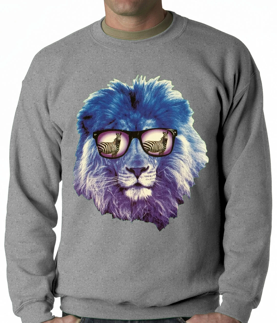 Bewild Lion Wearing Sunglasses Looking At A Zebra Adult Crewneck Cool Funny & Offensive 6 Bewild Lion Wearing Sunglasses Looking At A Zebra Adult Crewneck Cool Funny & Offensive