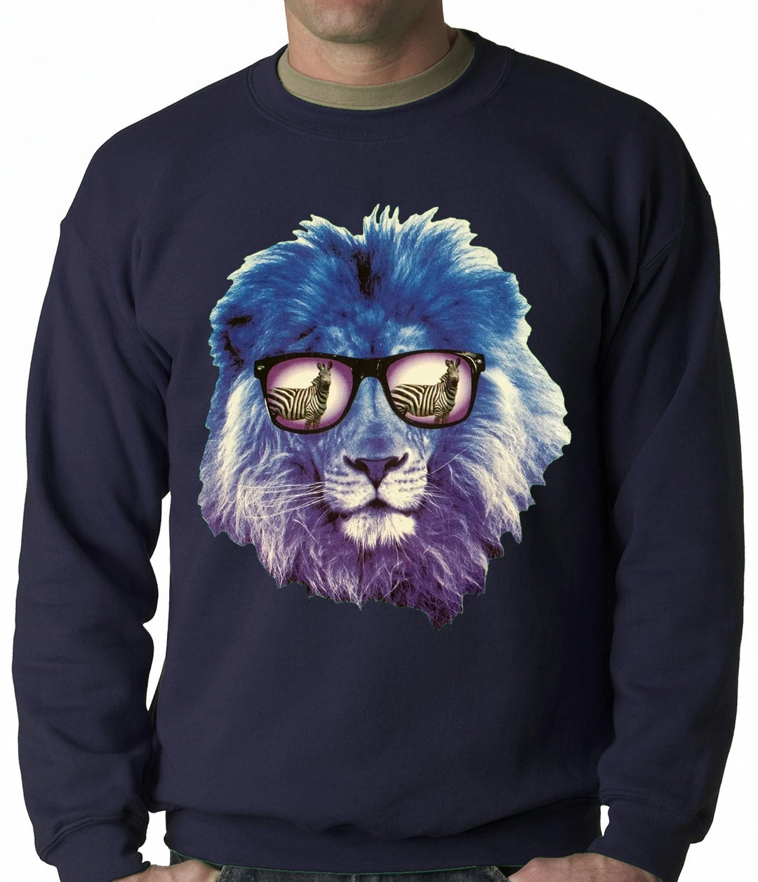 Bewild Lion Wearing Sunglasses Looking At A Zebra Adult Crewneck Cool Funny & Offensive 9 Bewild Lion Wearing Sunglasses Looking At A Zebra Adult Crewneck Cool Funny & Offensive