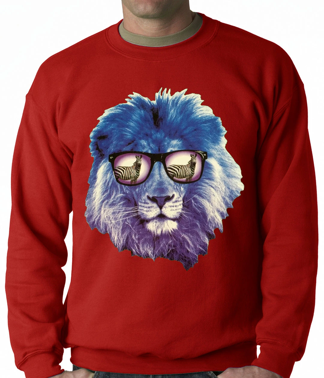 Bewild Lion Wearing Sunglasses Looking At A Zebra Adult Crewneck Cool Funny & Offensive 10 Bewild Lion Wearing Sunglasses Looking At A Zebra Adult Crewneck Cool Funny & Offensive