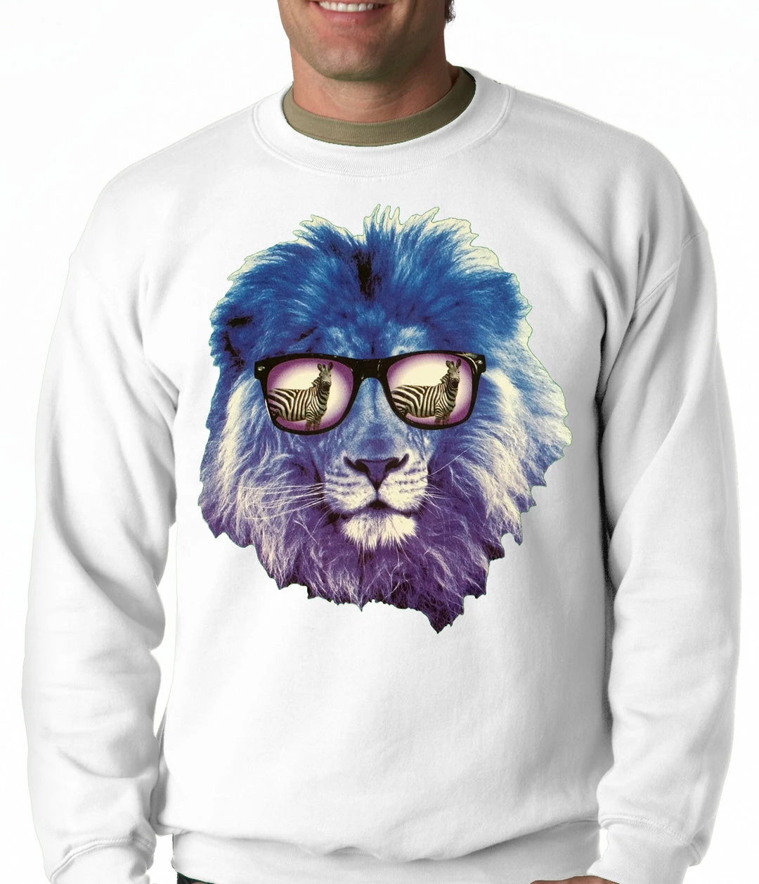 Bewild Lion Wearing Sunglasses Looking At A Zebra Adult Crewneck Cool Funny & Offensive 11 Bewild Lion Wearing Sunglasses Looking At A Zebra Adult Crewneck Cool Funny & Offensive