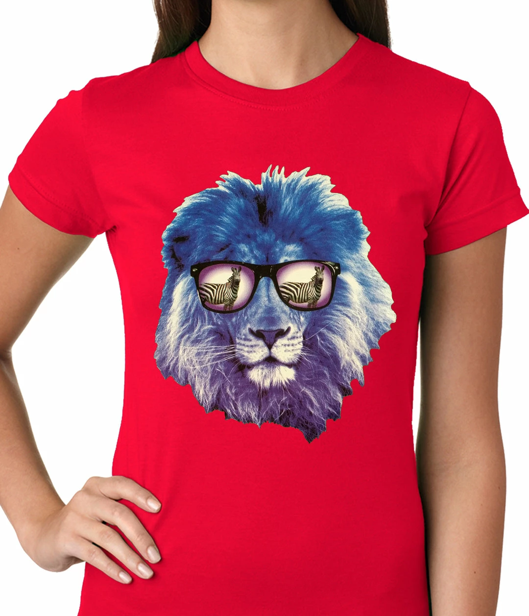 Bewild Lion Wearing Sunglasses Looking At A Zebra Ladies T-shirt 11 Bewild Lion Wearing Sunglasses Looking At A Zebra Ladies T-shirt