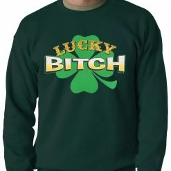 Bewild St.Patricks Day Lucky B*tch Irish Shamrock Crewneck