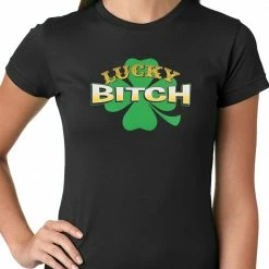 Bewild Lucky B*tch Irish Shamrock Girls T-shirt St.Patricks Day