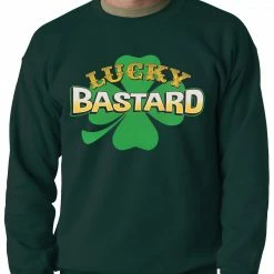 Bewild St.Patricks Day Lucky Bastard Irish Shamrock Crewneck