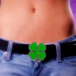 Bewild Lucky Shamrock 4 Leaf Clover Buckle With FREE Leather Belt