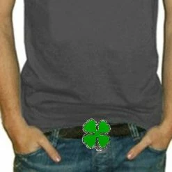 Bewild Lucky Shamrock 4 Leaf Clover Buckle With FREE Leather Belt