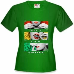 Bewild Marijuana Girl Roll Lick Smoke Girl's T-Shirt Cool Funny & Offensive