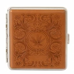 Bewild Marijuana Leaf Faux Leather Brown Cigarette Case For Regular Size Cigarettes