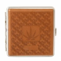 Bewild Marijuana Leaf Faux Leather Brown Cigarette Case For Regular Size Cigarettes