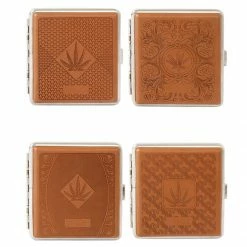 Bewild Marijuana Leaf Faux Leather Brown Cigarette Case For Regular Size Cigarettes