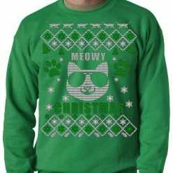 Bewild Meowy Christmas - ���Cool Cat With Glasses��� Ugly Christmas Adult Crewneck