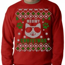 Bewild Meowy Christmas - ���Cool Cat With Glasses��� Ugly Christmas Adult Crewneck