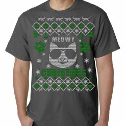 Bewild Meowy Christmas - “Cool Cat With Glasses” Ugly Christmas Mens T-shirt Holiday Prints