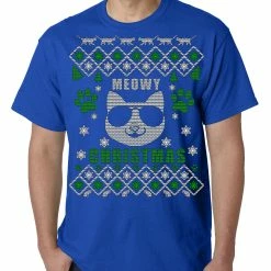 Bewild Meowy Christmas - “Cool Cat With Glasses” Ugly Christmas Mens T-shirt Holiday Prints