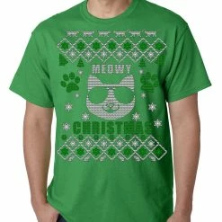 Bewild Meowy Christmas - “Cool Cat With Glasses” Ugly Christmas Mens T-shirt Holiday Prints