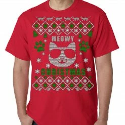 Bewild Meowy Christmas - “Cool Cat With Glasses” Ugly Christmas Mens T-shirt Holiday Prints