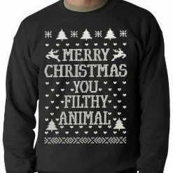 Bewild Merry Christmas You Filthy Animal Adult Crewneck Holiday Prints