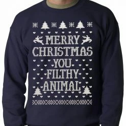 Bewild Merry Christmas You Filthy Animal Adult Crewneck Holiday Prints