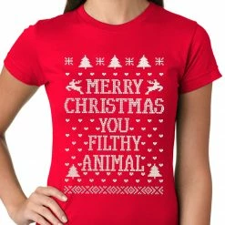 Bewild Merry Christmas You Filthy Animal Girls T-shirt Holiday Prints