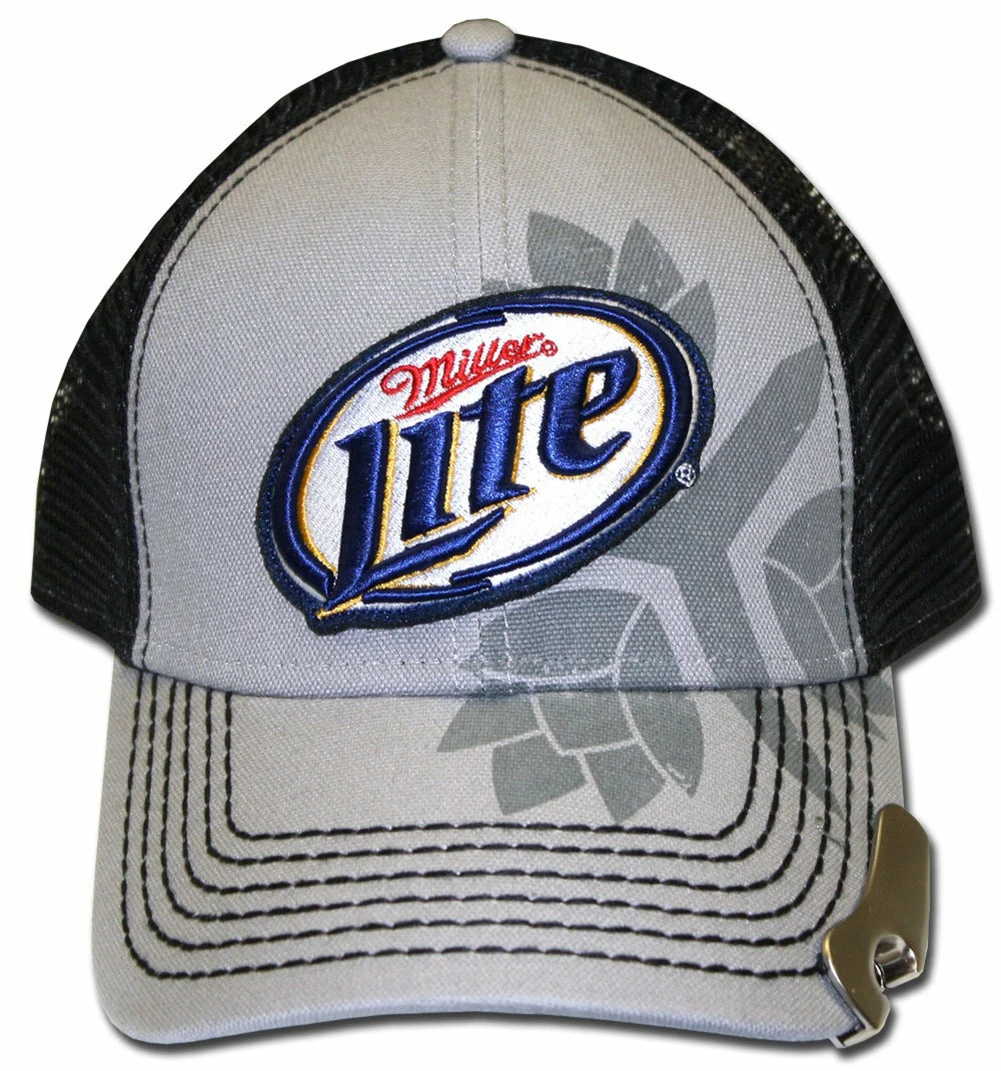 Bewild Brimmed Hats Miller Lite Bottle Opener 3 Hops Trucker Hat 5 Bewild Brimmed Hats Miller Lite Bottle Opener 3 Hops Trucker Hat