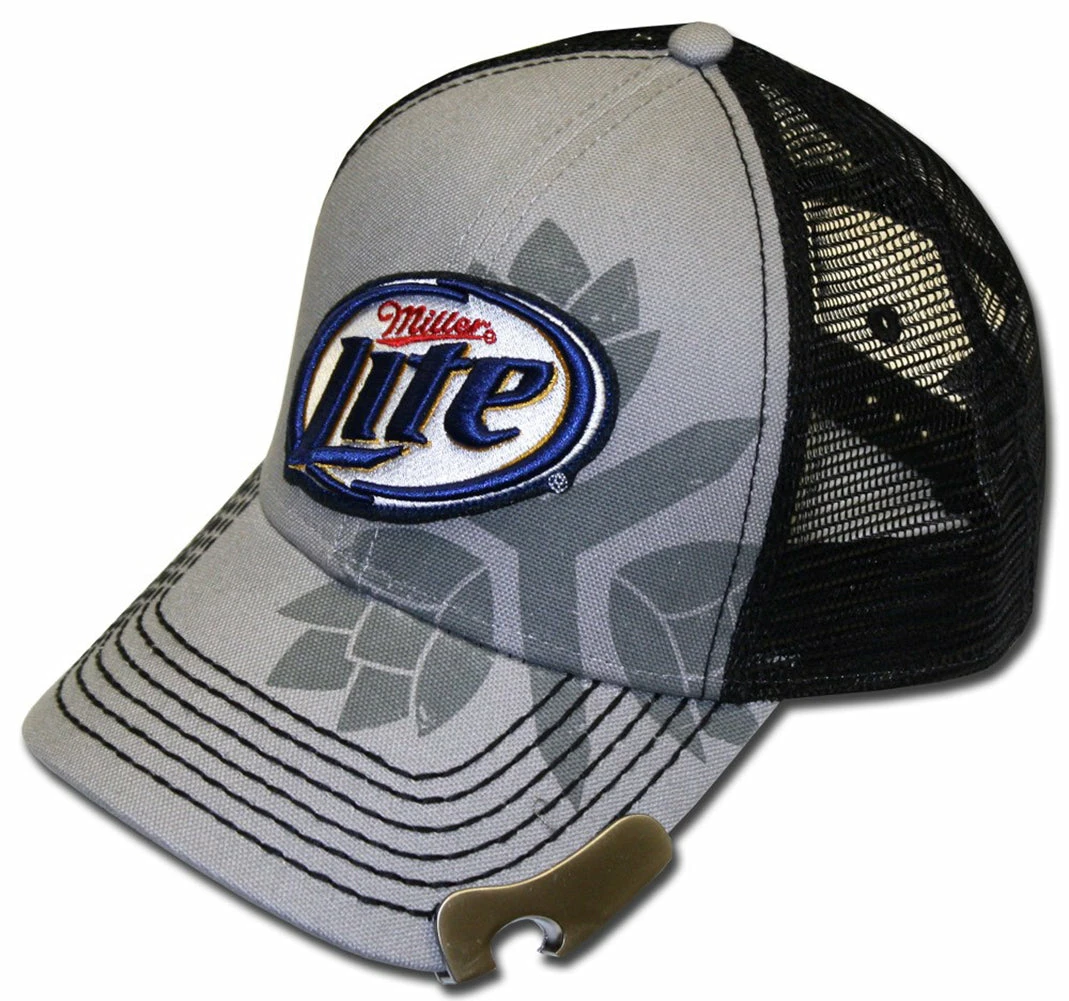 Bewild Brimmed Hats Miller Lite Bottle Opener 3 Hops Trucker Hat 6 Bewild Brimmed Hats Miller Lite Bottle Opener 3 Hops Trucker Hat