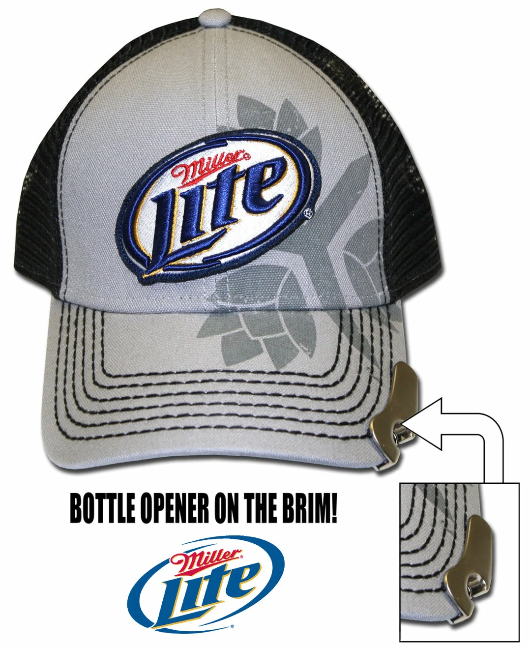 Bewild Brimmed Hats Miller Lite Bottle Opener 3 Hops Trucker Hat 4 Bewild Brimmed Hats Miller Lite Bottle Opener 3 Hops Trucker Hat