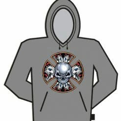Bewild Biker Style Multi Skull Cross Hoodie