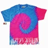 Bewild Tie Dye Tops Neon Pink And Blue Tie Dye Fringe Ladies T-shirt