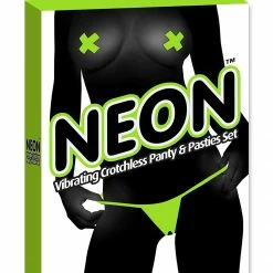 Bewild Neon Vibrating Crotchless Panty And Pasties Set