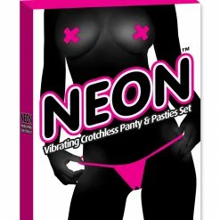 Bewild Neon Vibrating Crotchless Panty And Pasties Set