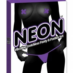 Bewild Neon Vibrating Crotchless Panty And Pasties Set